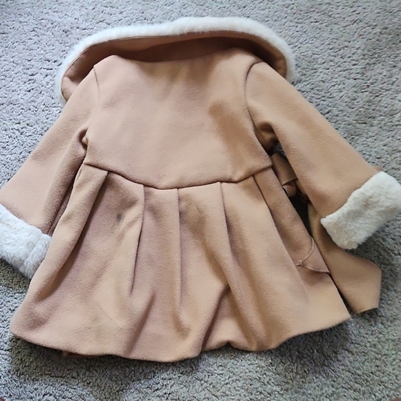 Kids Tan Coat with Faux Fur Trim - Picture 3 of 3
